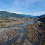 Nisqually River channel Mt. Rainier from above rental cabin